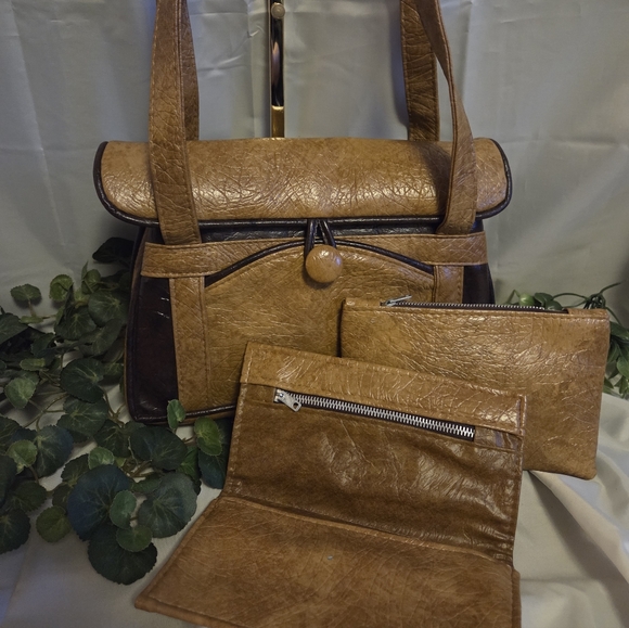 Langston's House of Purses Handbags - Langston’s House of Purses RARE Vintage Handmade Leather Bag Set wWallet & Pouch